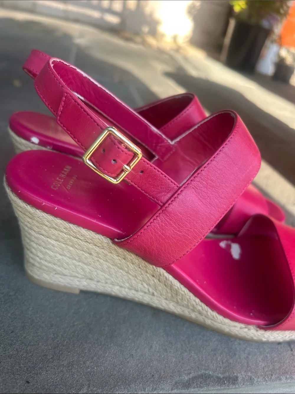 Cole Haan Hot Pink leather Wedge sSandals with rope/espradille style heel
